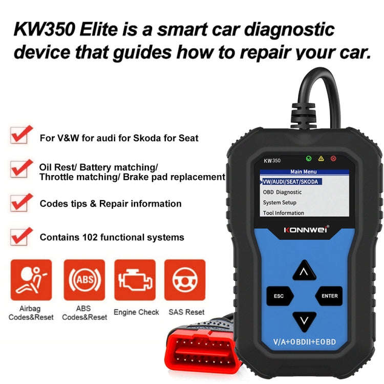 KONNWEI KW350 OBDII 12V Car Diagnostics Detector Scanner with 2 inch Black And White Display Scre...