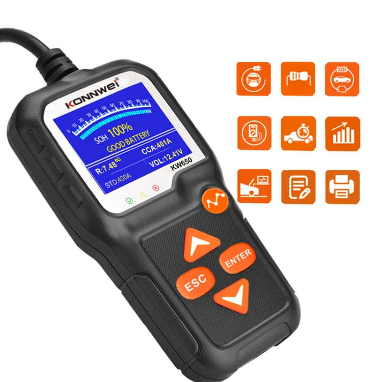 KONNWEI KW650 6V- 12V Car Motorcycle Battery Lawn Mower Detector with 2.4 inch Color Display & Wa...
