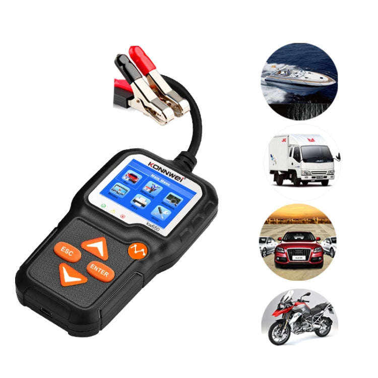 KONNWEI KW650 6V- 12V Car Motorcycle Battery Lawn Mower Detector with 2.4 inch Color Display & Wa...