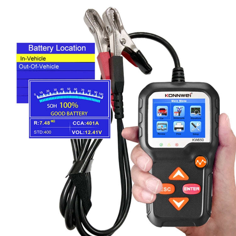 KONNWEI KW650 6V- 12V Car Motorcycle Battery Lawn Mower Detector with 2.4 inch Color Display & Wa...