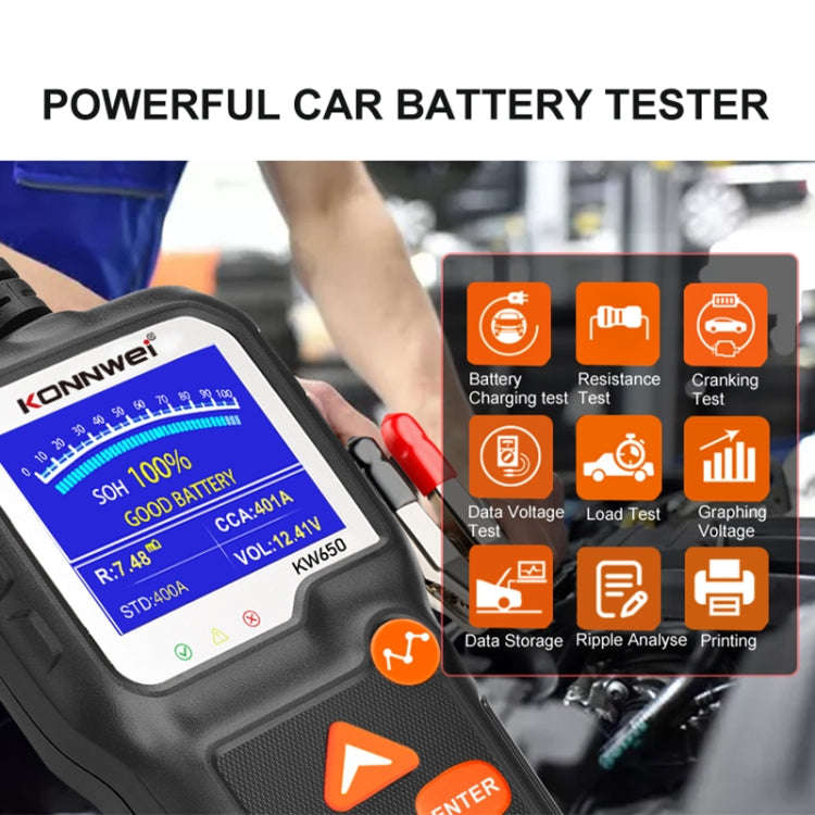 KONNWEI KW650 6V- 12V Car Motorcycle Battery Lawn Mower Detector with 2.4 inch Color Display & Wa...