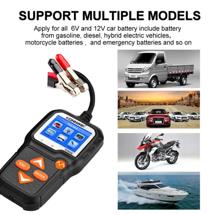 KONNWEI KW650 6V- 12V Car Motorcycle Battery Lawn Mower Detector with 2.4 inch Color Display & Wa...