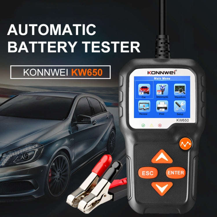 KONNWEI KW650 6V- 12V Car Motorcycle Battery Lawn Mower Detector with 2.4 inch Color Display & Wa...