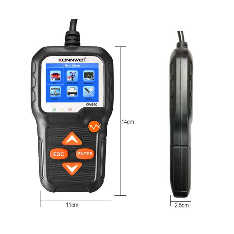 KONNWEI KW650 6V- 12V Car Motorcycle Battery Lawn Mower Detector with 2.4 inch Color Display & Wa...