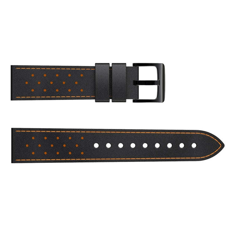 For Samsung Galaxy Watch 3 45mm Round Hole Line Leather Watch Band(Black Leather Orange Line Point)