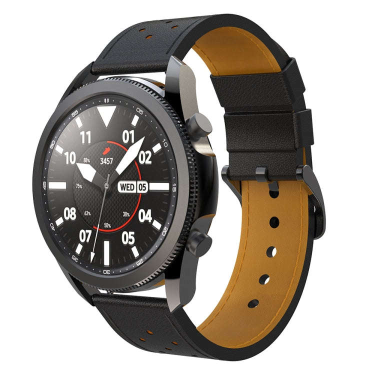 For Samsung Galaxy Watch 3 45mm Round Hole Line Leather Watch Band(Black Leather Line Orange Point)