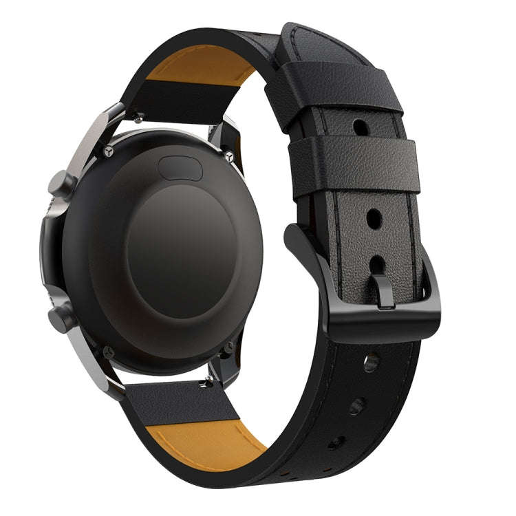 For Samsung Galaxy Watch 3 45mm Round Hole Line Leather Watch Band(Black Leather Line Orange Point)