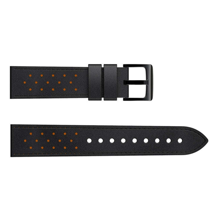 For Samsung Galaxy Watch 3 45mm Round Hole Line Leather Watch Band(Black Leather Line Orange Point)