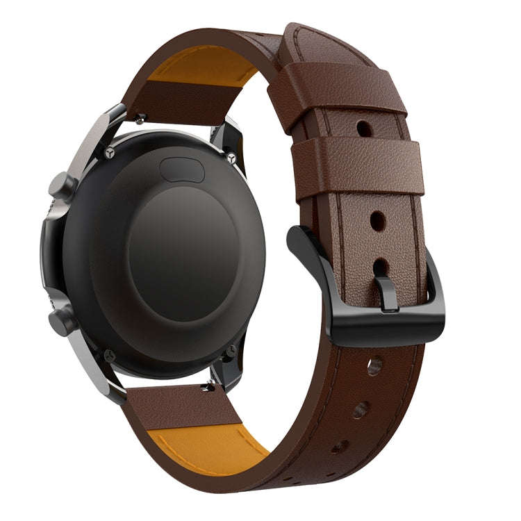 For Samsung Galaxy Watch 3 45mm Round Hole Line Leather Watch Band(Coffee Leather Line Orange Point)
