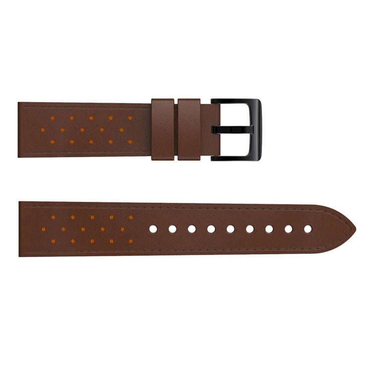 For Samsung Galaxy Watch 3 45mm Round Hole Line Leather Watch Band(Coffee Leather Line Orange Point)