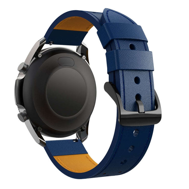 For Samsung Galaxy Watch 3 45mm Round Hole Line Leather Watch Band(Blue Leather Line Orange Point)