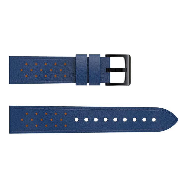 For Samsung Galaxy Watch 3 45mm Round Hole Line Leather Watch Band(Blue Leather Line Orange Point)