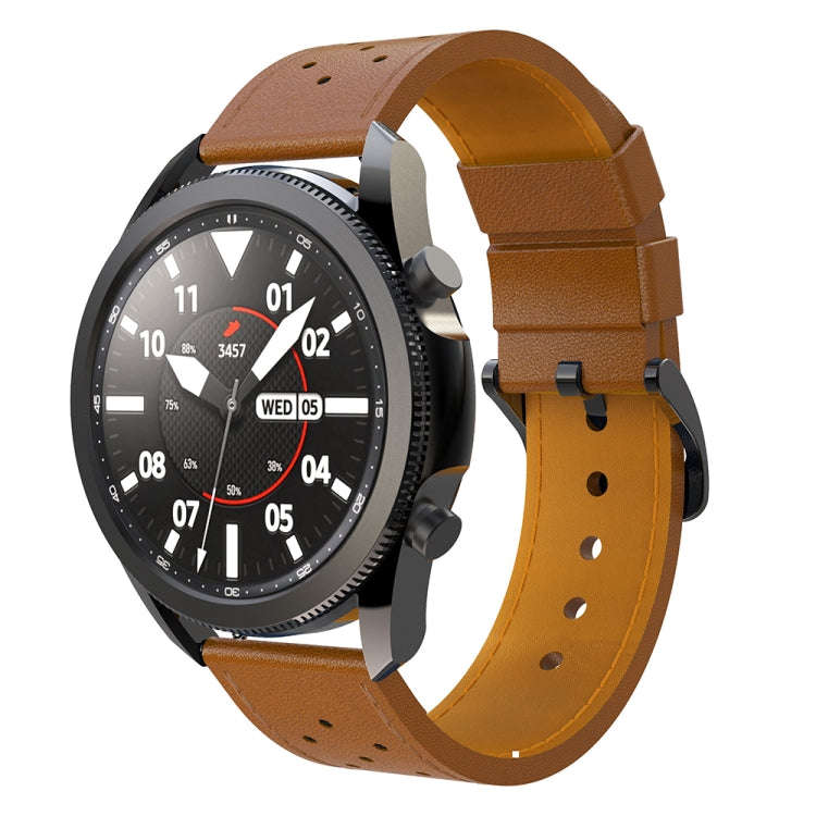 For Samsung Galaxy Watch 3 45mm Round Hole Line  Leather Watch Band(Brown Leather Line Black Point)