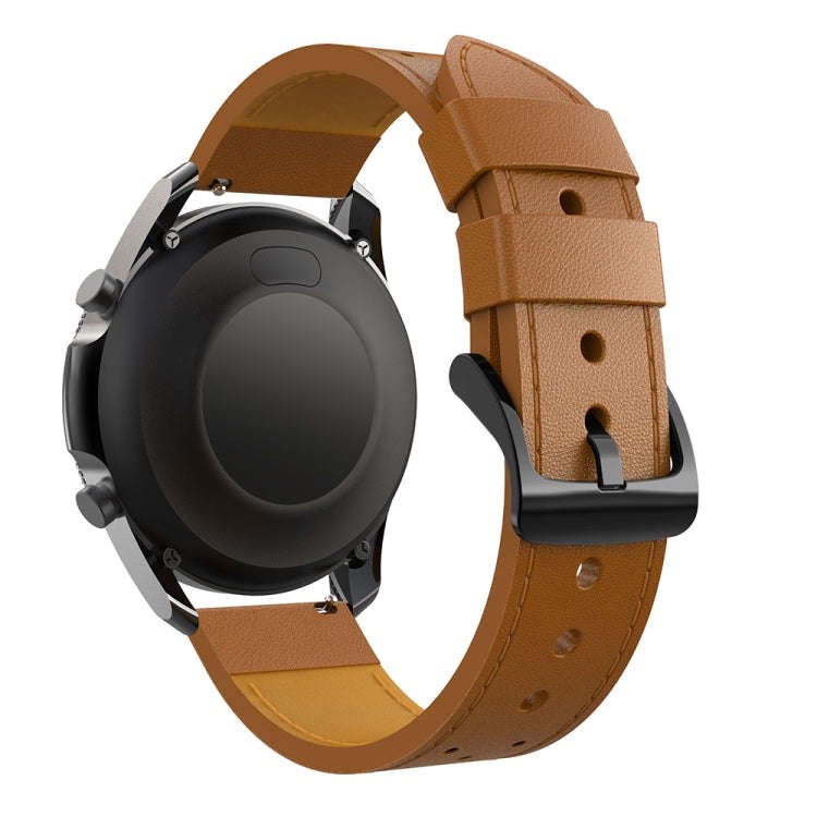 For Samsung Galaxy Watch 3 45mm Round Hole Line  Leather Watch Band(Brown Leather Line Black Point)