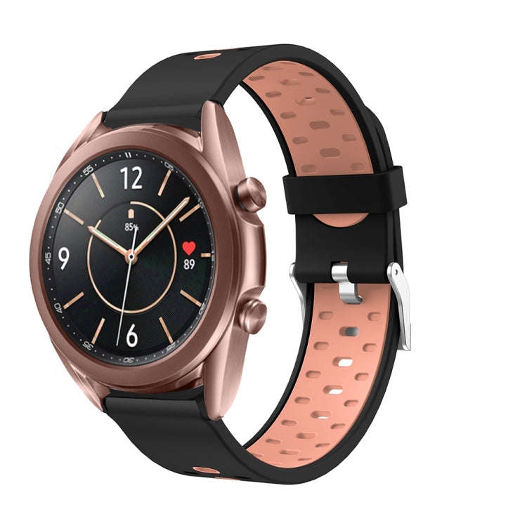 For Samsung Galaxy Watch 3 41mm Three Row Holes Silicone Watch Band(Black Pink)