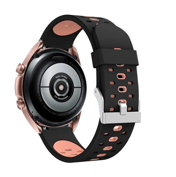 For Samsung Galaxy Watch 3 41mm Three Row Holes Silicone Watch Band(Black Pink)