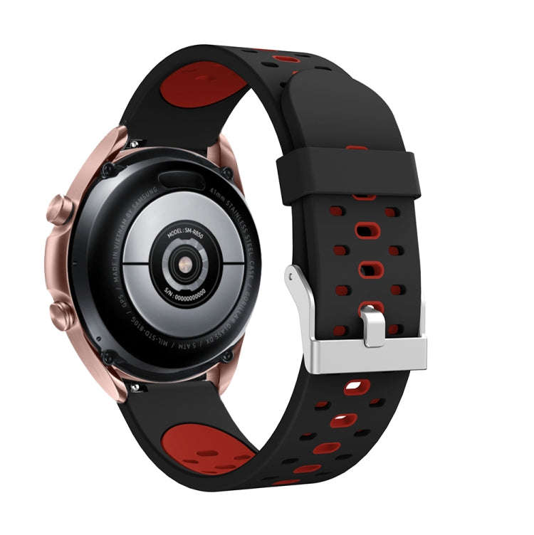 For Samsung Galaxy Watch 3 41mm Three Row Holes Silicone Watch Band(Black Red)