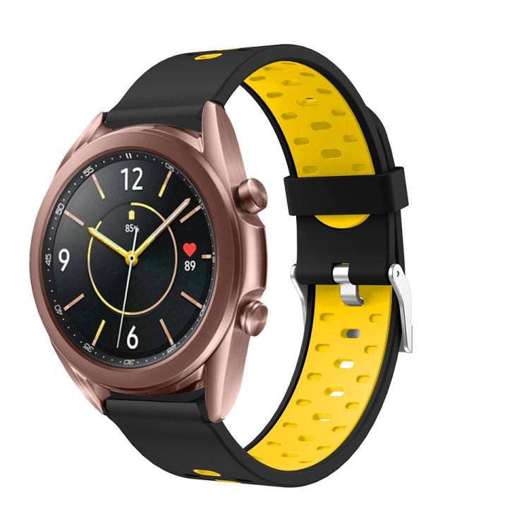 For Samsung Galaxy Watch 3 41mm Three Row Holes Silicone Watch Band(Black Yellow)