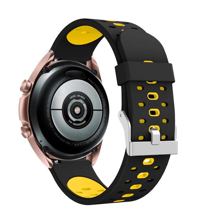 For Samsung Galaxy Watch 3 41mm Three Row Holes Silicone Watch Band(Black Yellow)