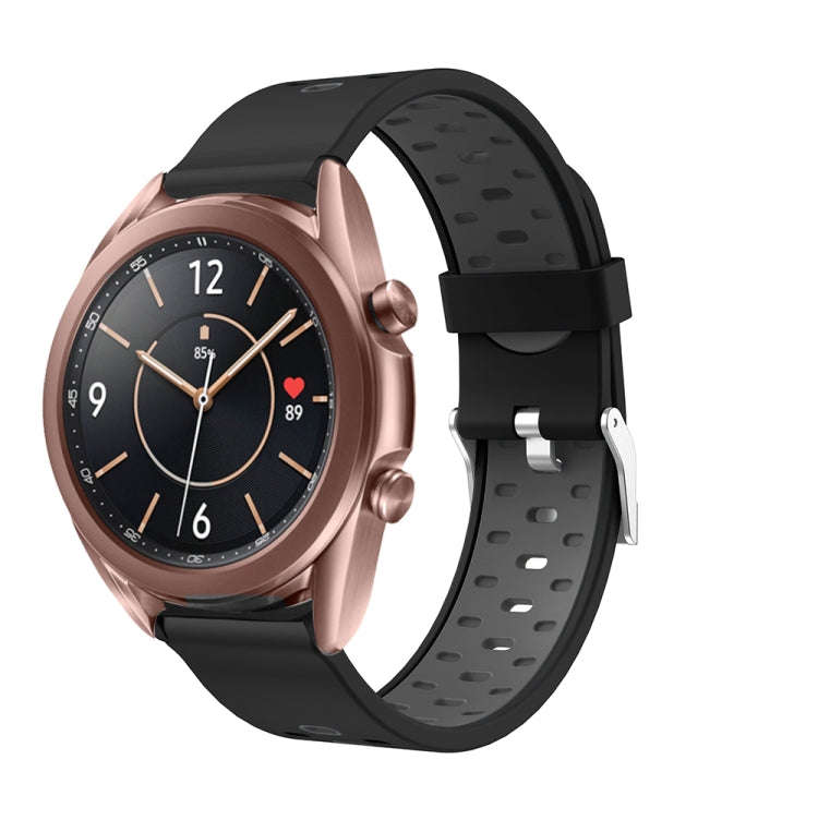 For Samsung Galaxy Watch 3 41mm Three Row Holes Silicone Watch Band(Black Grey)