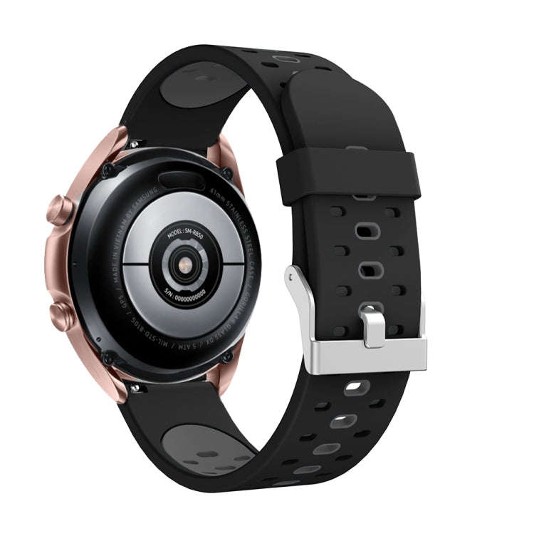For Samsung Galaxy Watch 3 41mm Three Row Holes Silicone Watch Band(Black Grey)