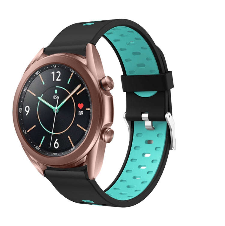 For Samsung Galaxy Watch 3 41mm Three Row Holes Silicone Watch Band(Black Green)