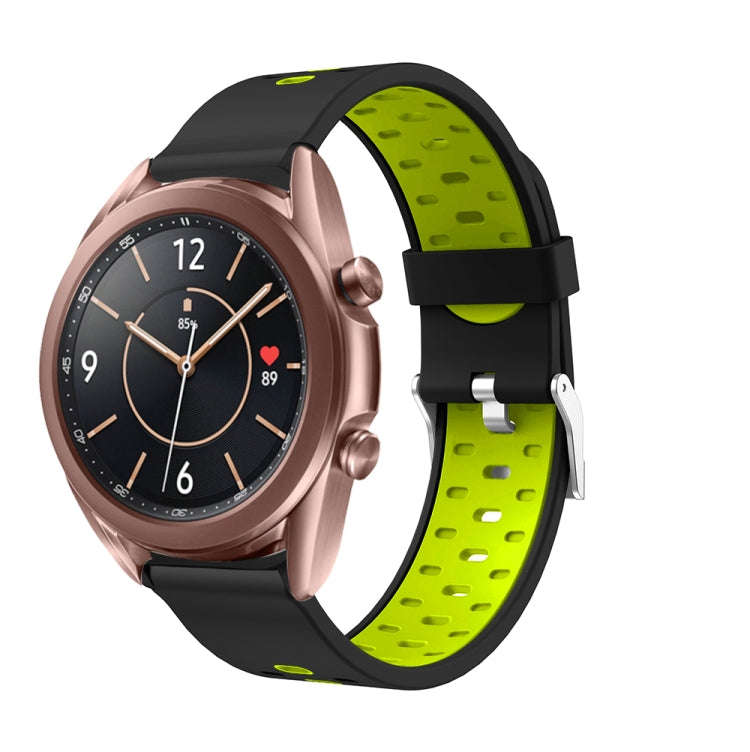 For Samsung Galaxy Watch 3 41mm Three Row Holes Silicone Watch Band(Black Fluorescent Green)