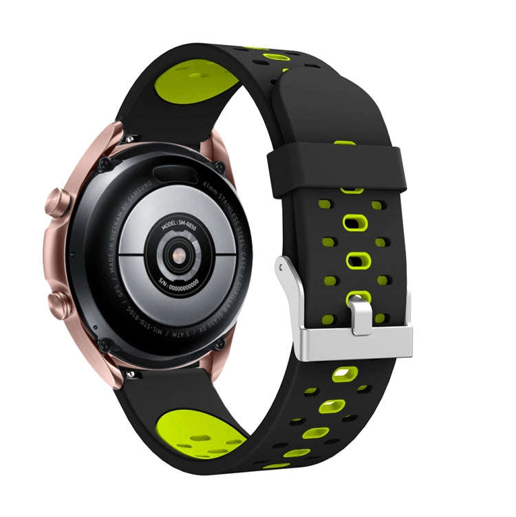 For Samsung Galaxy Watch 3 41mm Three Row Holes Silicone Watch Band(Black Fluorescent Green)