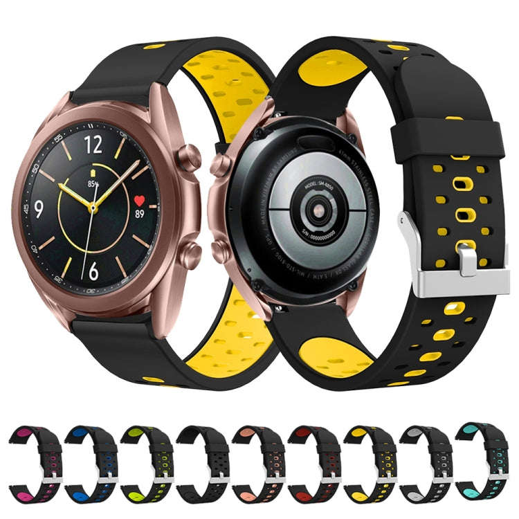For Samsung Galaxy Watch 3 41mm Three Row Holes Silicone Watch Band(Black Pink)
