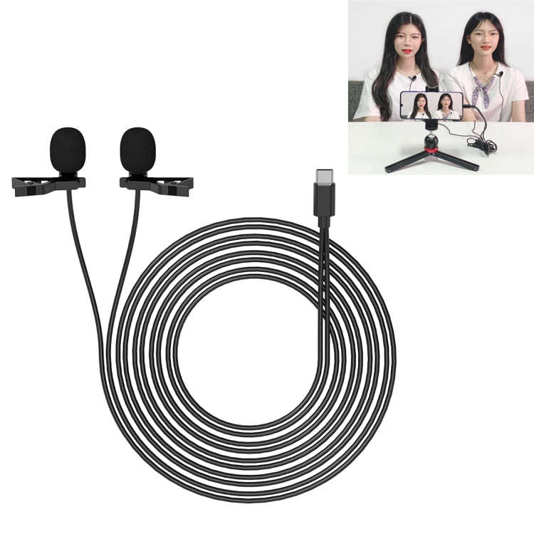 YELANGU MY3 Type-C Interface Live Broadcast Interview Mobile Phone Double Clip Lavalier Microphon...