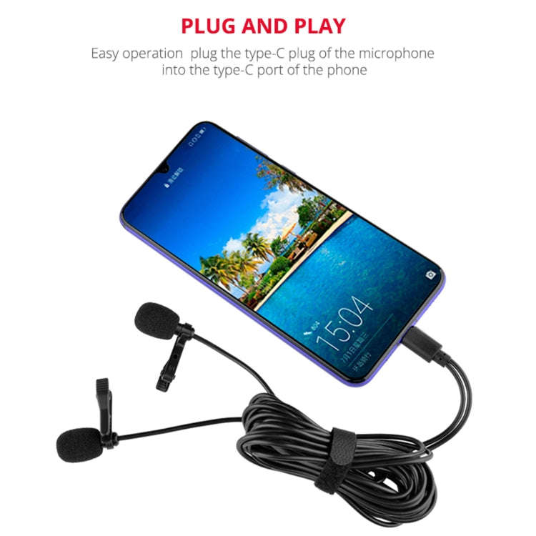 YELANGU MY3 Type-C Interface Live Broadcast Interview Mobile Phone Double Clip Lavalier Microphon...