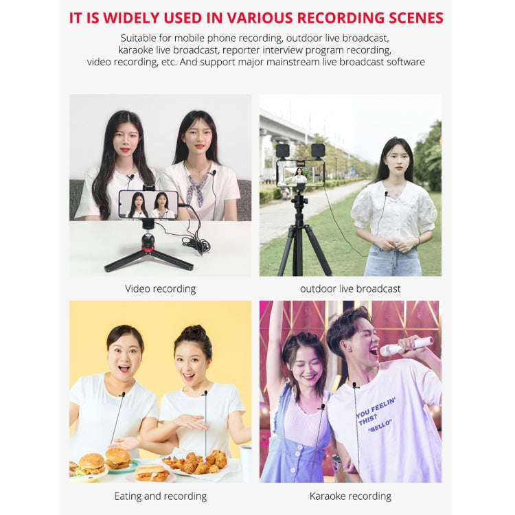 YELANGU MY3 Type-C Interface Live Broadcast Interview Mobile Phone Double Clip Lavalier Microphon...