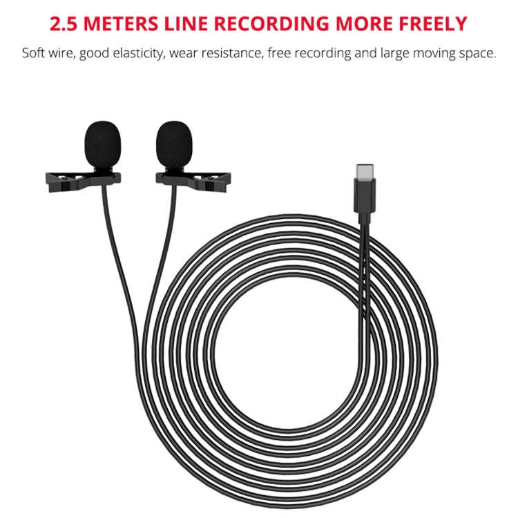 YELANGU MY3 Type-C Interface Live Broadcast Interview Mobile Phone Double Clip Lavalier Microphon...