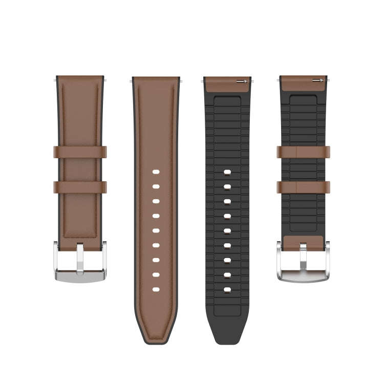 22mm Silicone Leather Watch Band for Huawei Watch GT 2 Pro(Brown)