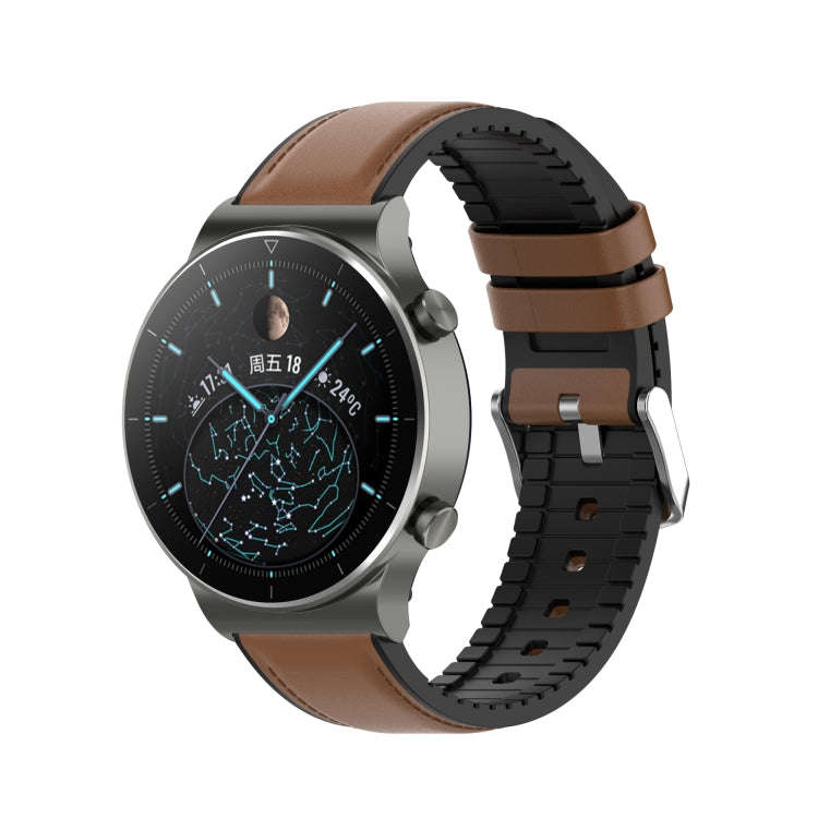 22mm Silicone Leather Watch Band for Huawei Watch GT 2 Pro(Brown)