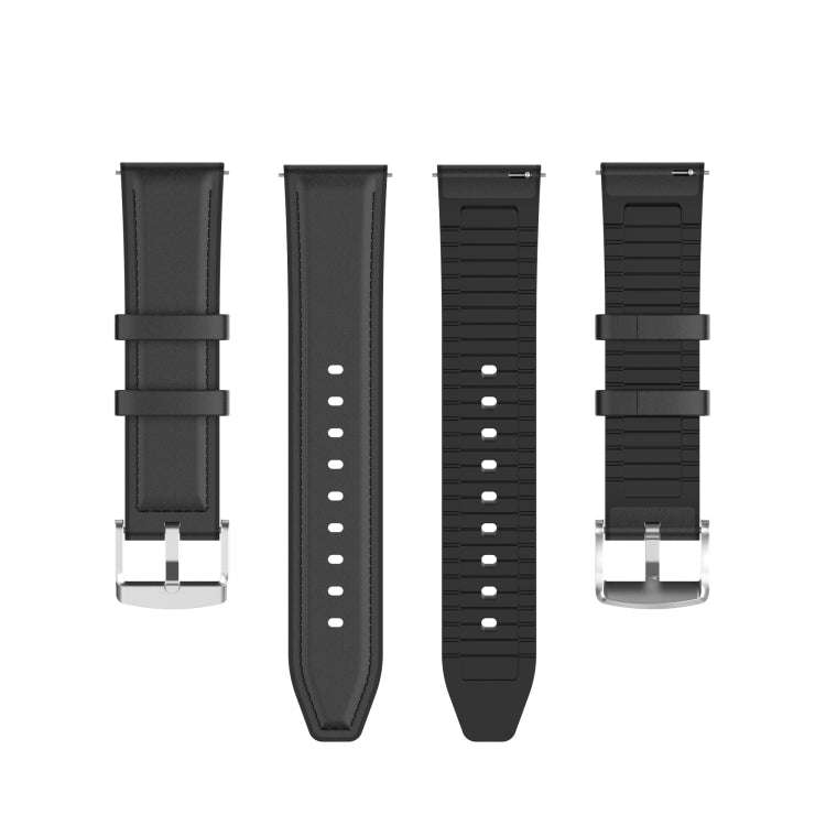 22mm Silicone Leather Watch Band for Huawei Watch GT 2 46mm(Black)