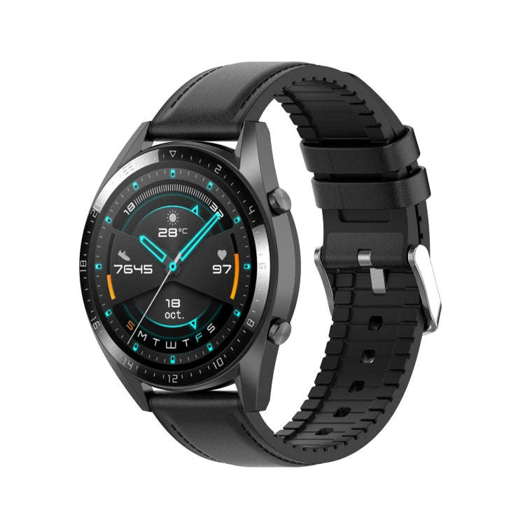22mm Silicone Leather Watch Band for Huawei Watch GT 2 46mm(Black)