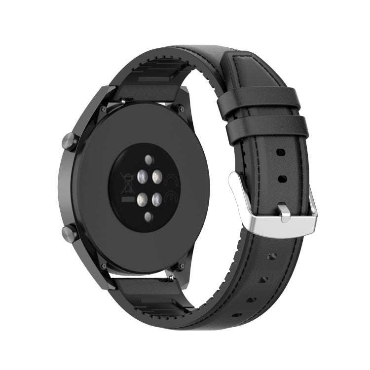 22mm Silicone Leather Watch Band for Huawei Watch GT 2 46mm(Black)