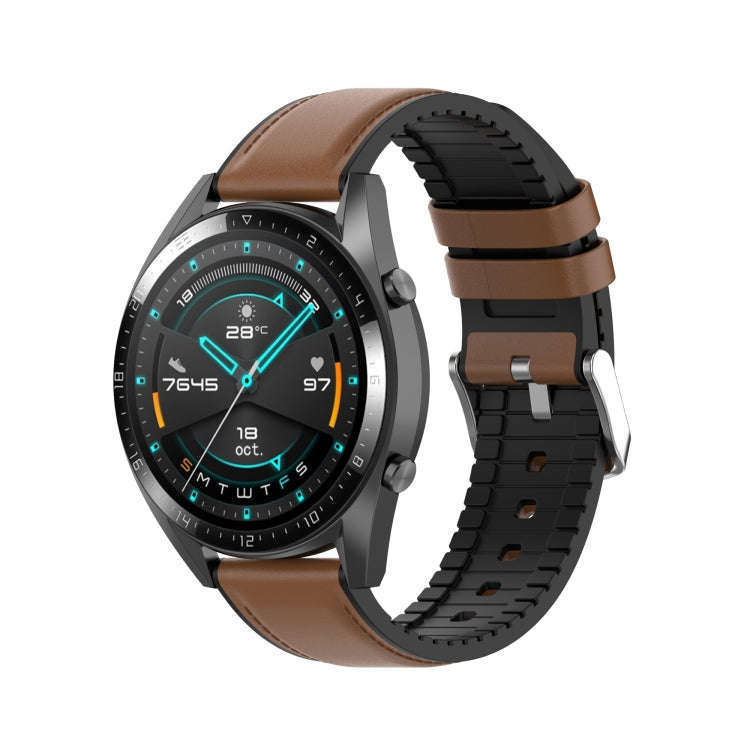 22mm Silicone Leather Watch Band for Huawei Watch GT 2 46mm(Brown)