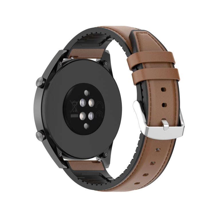 22mm Silicone Leather Watch Band for Huawei Watch GT 2 46mm(Brown)