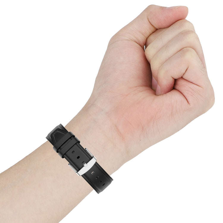 22mm Silicone Leather Watch Band for Huawei Watch GT 2 46mm(Black)