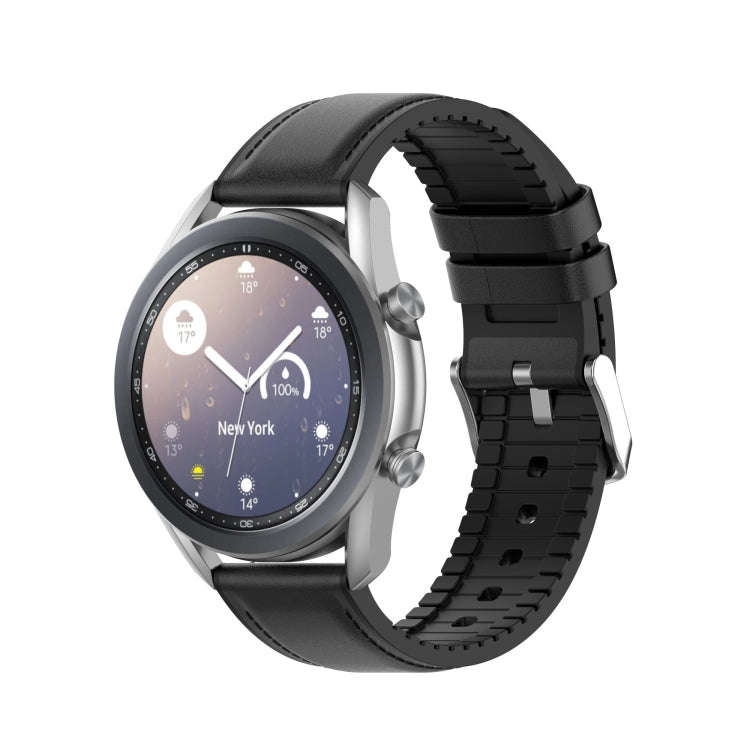 22mm Silicone Leather Watch Band for Samsung Galaxy Watch 3 45mm(Black)