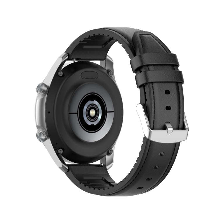 22mm Silicone Leather Watch Band for Samsung Galaxy Watch 3 45mm(Black)