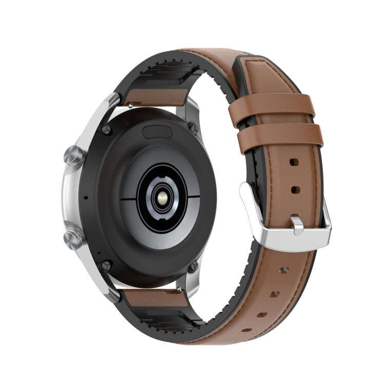 22mm Silicone Leather Watch Band for Samsung Galaxy Watch 3 45mm(Brown)