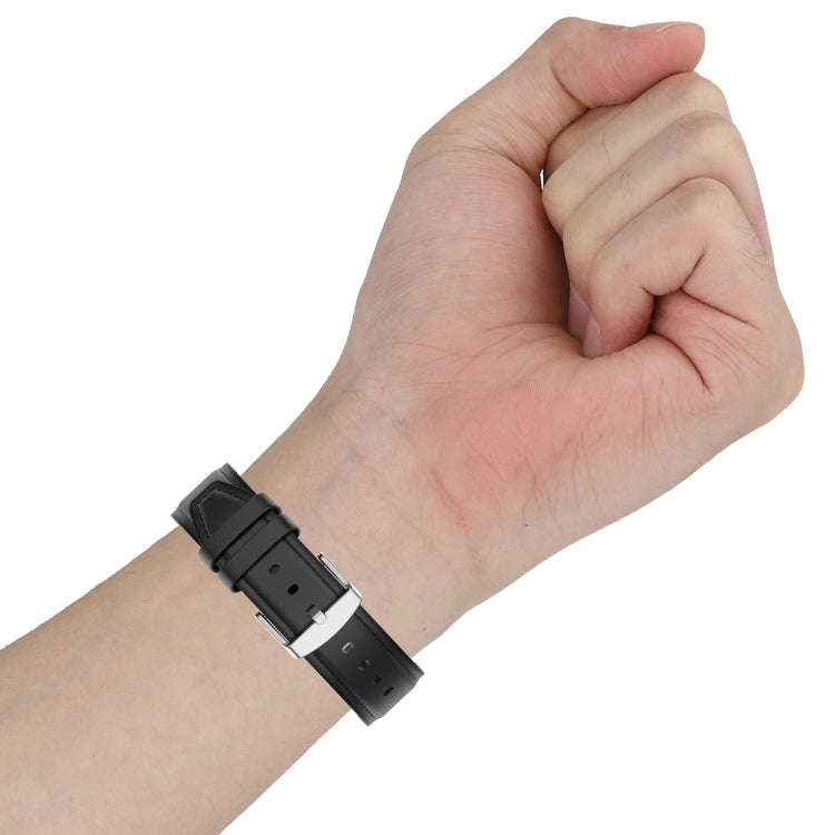 22mm Silicone Leather Watch Band for Samsung Galaxy Watch 3 45mm(Black)