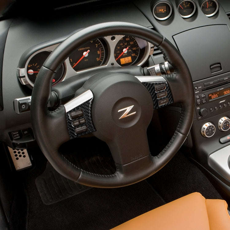 Car Carbon Fiber Steering Wheel Button Frame Decorative Sticker for Nissan 350z 2006-2009