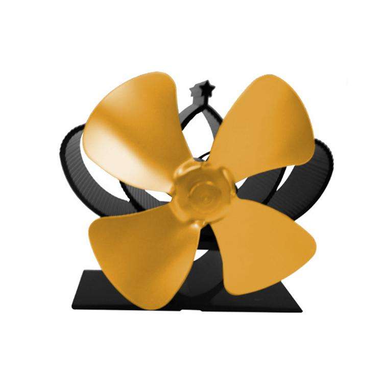 YL201 4-Blade High Temperature Metal Heat Powered Fireplace Stove Fan (Gold)
