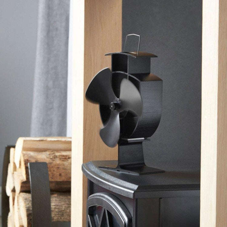 YL401 3-Blade High Temperature Metal Heat Powered Fireplace Stove Fan (Black)