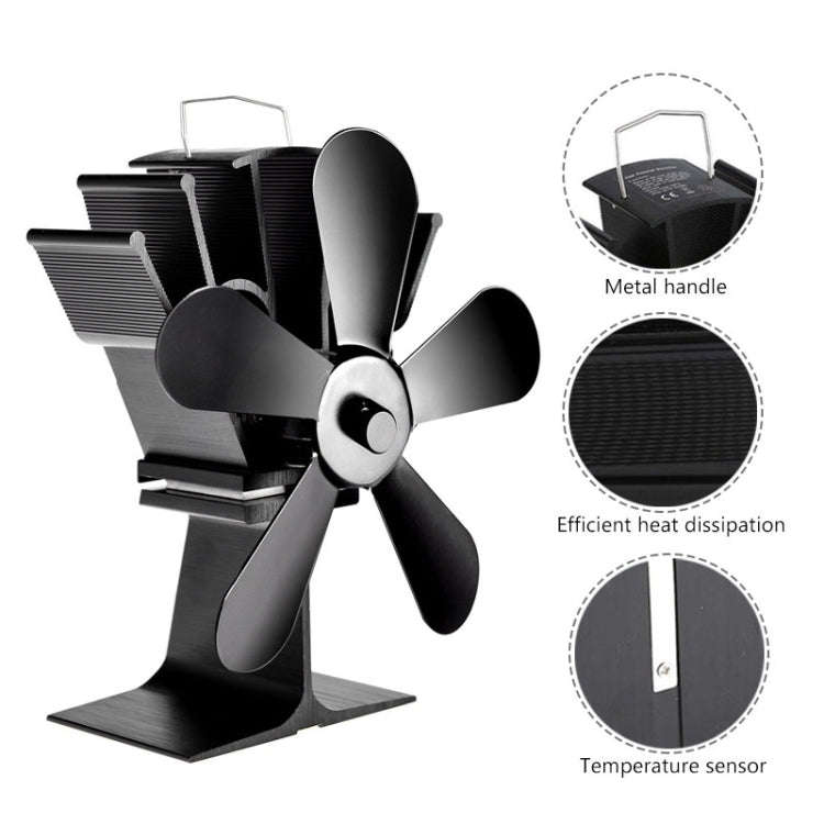 YL602 5-Blade High Temperature Metal Heat Powered Fireplace Stove Fan (Grey)