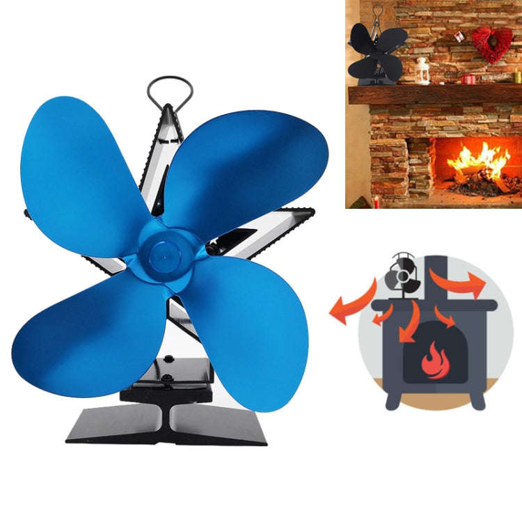 4-Blade Aluminum Heat Powered Fireplace Stove Fan (Blue)